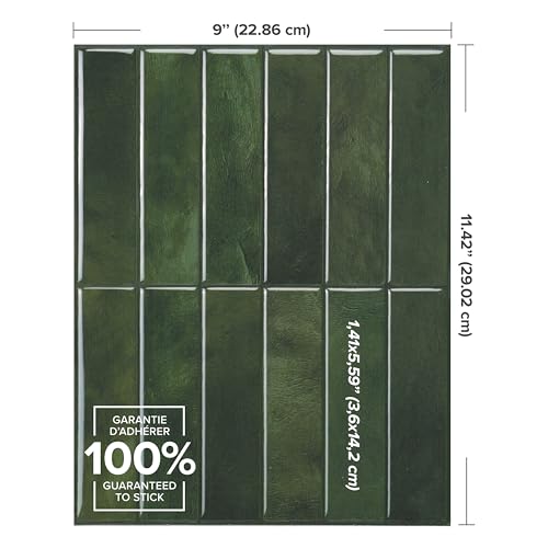 Peel and Stick Backsplash Tiles, Forest Green Glossy Wall Tiles, 5 Pack