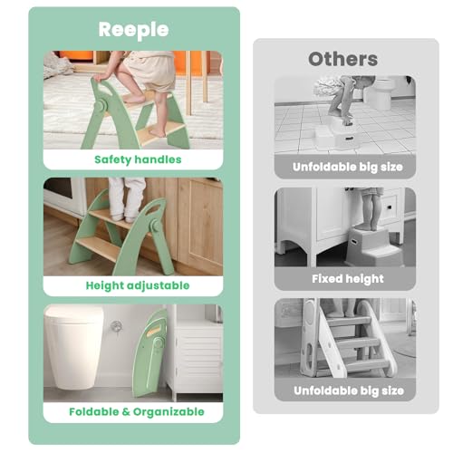Foldable 2-Step Bamboo Stool for Toddlers with Handles and Non-Slip Pads
