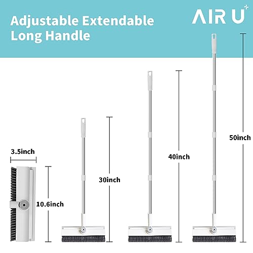 3-in-1 Floor Scrub Brush with Extendable Long Handle & Rubber Squeegee