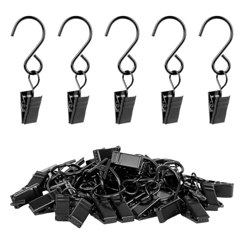 2.4-Inch Stainless Steel S Hooks with Clips - 45 Pack Black Hanging Clips