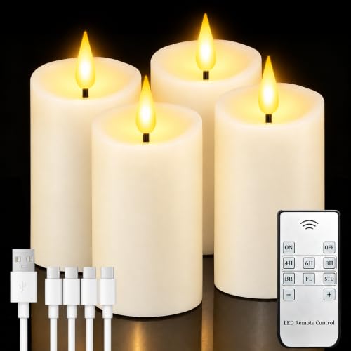 Cosyiker Rechargeable Flameless Candles with Remote & Timer, 2.2 Inch White, 4 Pieces