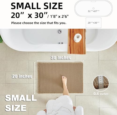 TYUU Waffle Bath Mat 30"x20" Khaki Non-Slip Absorbent Boho Rug