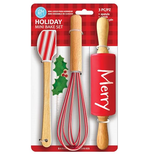 Christmas Holiday Mini Baking Set with Spatula Whisk and Rolling Pin