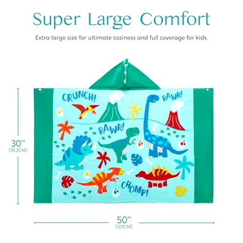 Joiedomi Kids Dinosaur Hooded Beach Towel - 100% Soft Cotton Poncho, 30x50