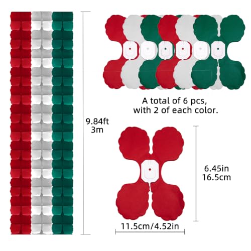 Red White Green 6-Pack Clover Paper Garlands – 9.8ft DIY Banner for Christmas & Party Decor