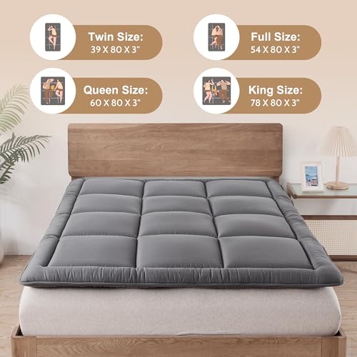 Japanese Floor Mattress, 3" Shredded Memory Foam Twin Futon Bed - Grey
