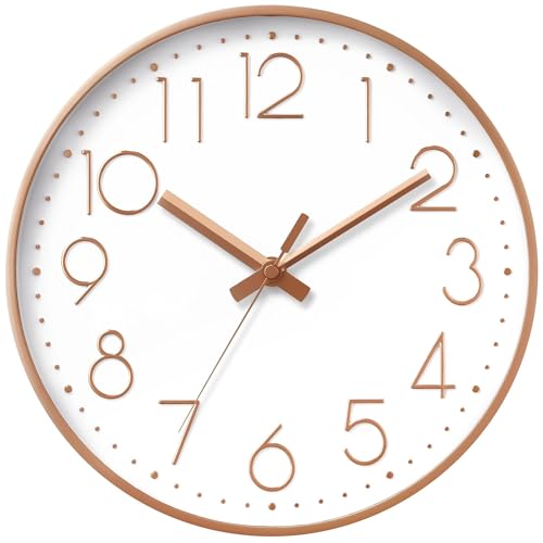 Silent Rose Gold Wall Clock 8 Inch - Non-Ticking Battery Operated