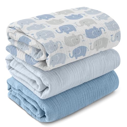 GLLQUEN BABY 100% Cotton Muslin Swaddle Blankets, 3-Pack Soft Baby Wraps