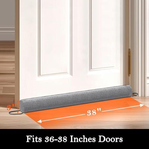 Weighted Linen Door Draft Stopper - 38 Inch Removable Washable Cover