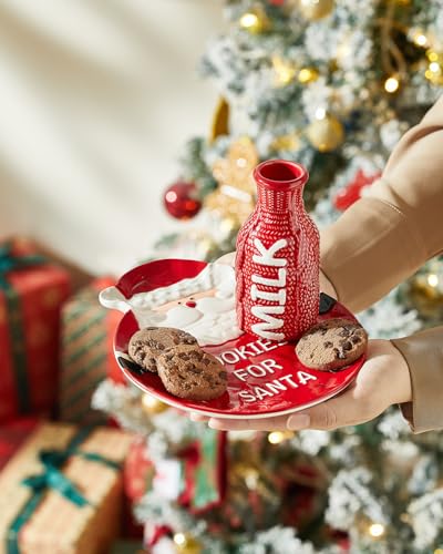 Cookies for Santa Plate and Milk Jug Set - Festive Holiday Ceramic Decor