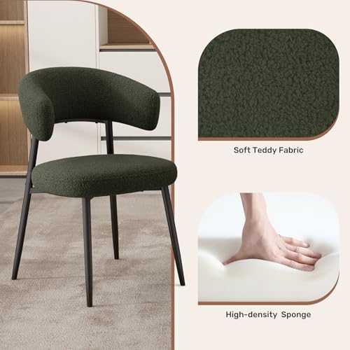 Set of 4 Boucle Upholstered Dining Chairs with Curved Backrest and Metal Legs