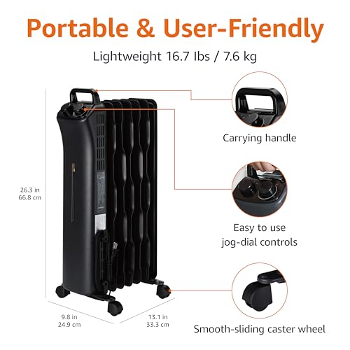 Portable Oil Space Heater 7-Fin 1500W Electric Radiator with Thermostat