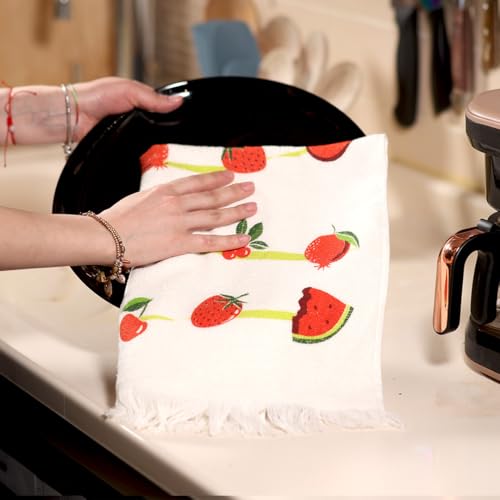Fruit Print Kitchen Towels - Set of 6 Decorative Quick-Dry Dish Cloths