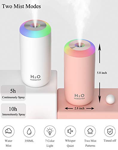Mini Portable Humidifier 350ml with LED Night Light for Desk and Travel