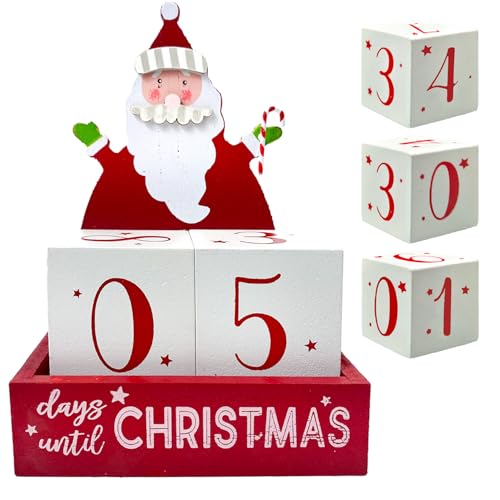 Christmas Countdown Blocks Santa Claus 99 Days Advent Calendar Decorations Wooden Merry Christmas Sign Farmhouse Rustic Tabletop Number Date Xmas Party Holiday D?cor for Home