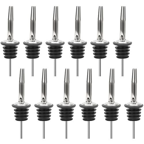 Stainless Steel Liquor Bottle Pourers with Tapered Spout - 12 Pack