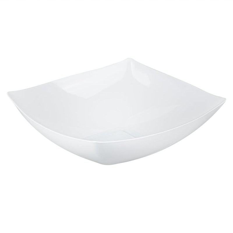 Restaurantware Moderna 32 Ounce Fancy Plastic Bowls 10 Square Disposable Salad Bowls - Durable Heavy-duty White Plastic Bowls For Warm And Cold Foods
