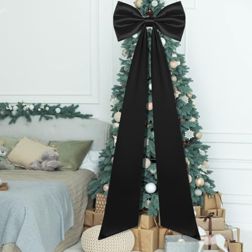Juinte Extra Large Black Satin Christmas Bow Tree Topper, 23.6'' x 15.8'', 90'' Tassel