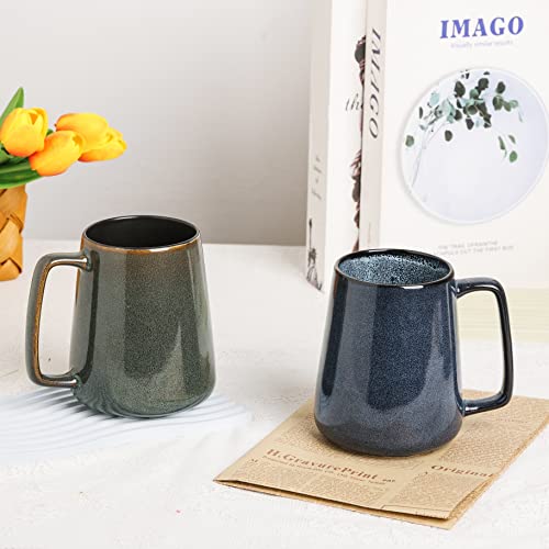 Ceraozmus 24 oz Green Ceramic Coffee Mug with Large Handle - Microwave & Dishwasher Safe