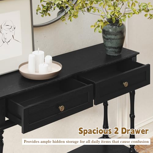 Console Table with 2 Drawers and Storage Shelf, Black Entryway Table