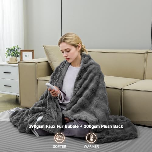 Electric Heated Blanket Queen Size - Soft Cozy Bubble Design, 5 Heat Levels & Auto-Off