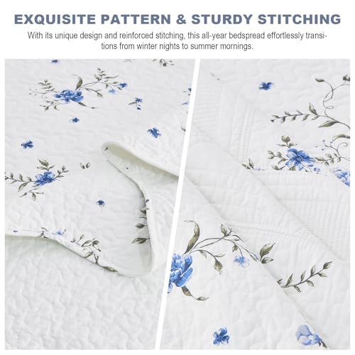 Floral Oversized Queen Bedspread Set, 100% Cotton, 3 Piece