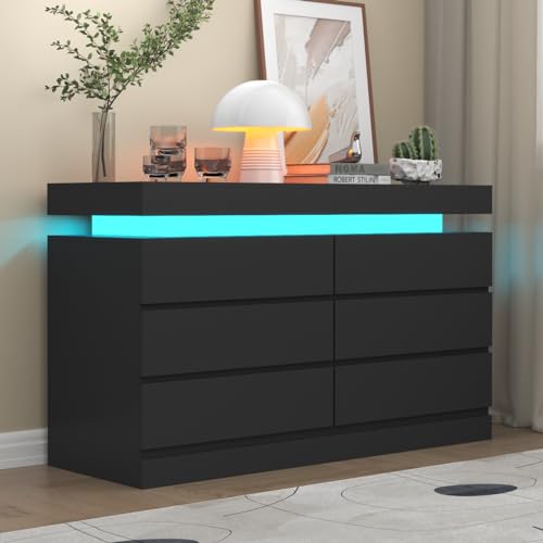 6-Drawer Dresser with Charging Station and LED Lights