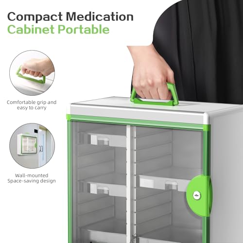 Lockable Medicine Cabinet with 5 Trays - Wall Mounted & Portable Lock Box
