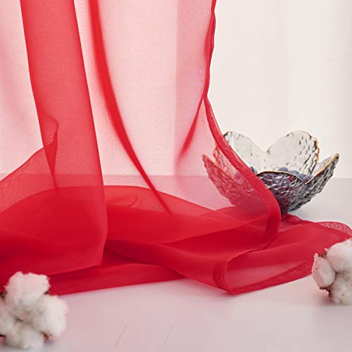 TOAVA DECO Christmas Red 52x45 Clear Rod Pocket Sheer Curtains, 2 Panels