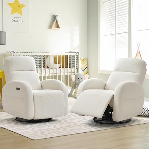 Power Nursery Glider Recliner, Swivel Rocking Chair with USB & Type-C