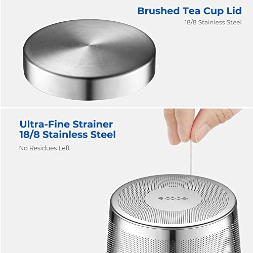ecooe Silver 16.9oz Glass Tea Cup with Infuser & Lid, 430ml Capacity
