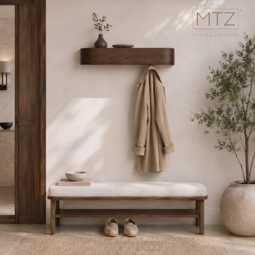 Solid Wood Wall Mounted Coat Rack with Shelf and 5 Hooks - Walnut Finish