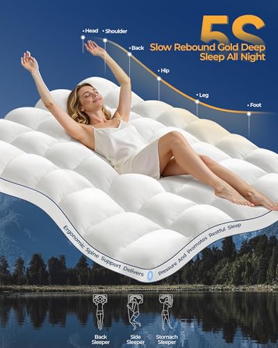 Kayfia Full Mattress Topper - Thick Plush Pillow Top Pad with Deep Pocket