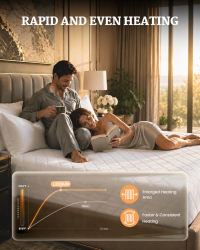 Heated Mattress Pad Queen - Fast Heating, Dual Control & Plush Comfort