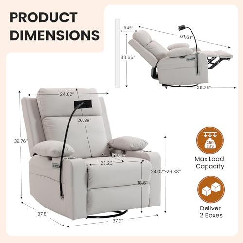 Electric Power Glider Rocking Chair with Lumbar Support and USB Charging