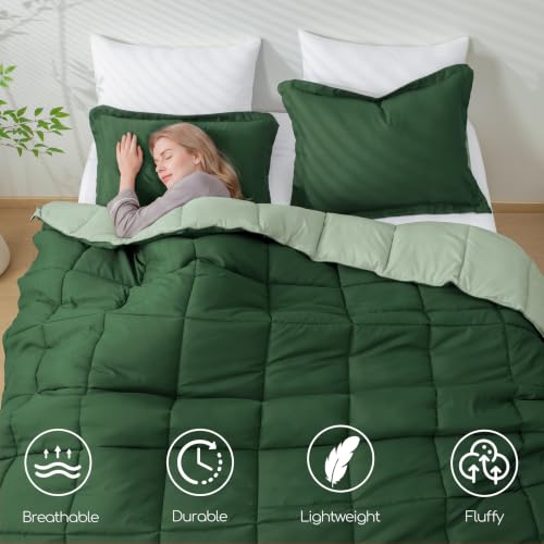 3-Piece Reversible Green Queen Comforter Set - Soft Microfiber Bedding