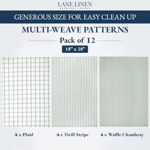 12-Pack Cotton Kitchen Towels - 18" x 28" Absorbent Dish Towels, Olive