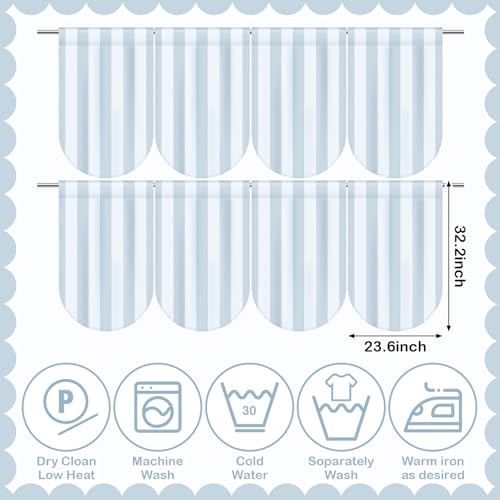 8-Pack Blue Striped Classroom Curtains 32" x 24" Coastal Window Drapes