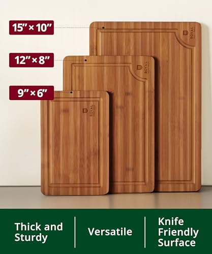 Bamboo Cutting Board Set with Deep Juice Groove & Handles - Set of 3