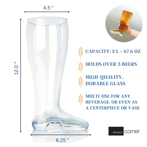 2 Liter German-Style Beer Boot Glass - Authentic Oktoberfest Beer Mug