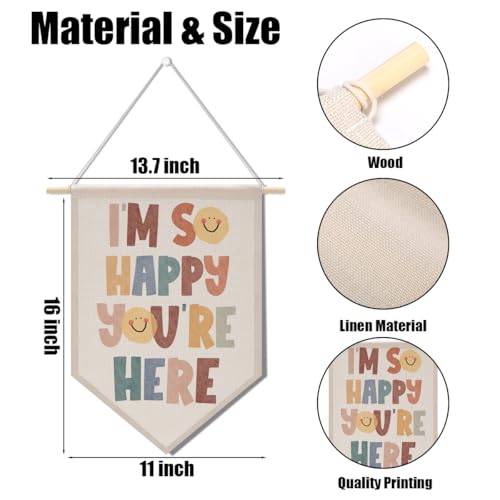 Boho Welcome Wall Banner - Linen Pennant Flag for Classroom & Nursery