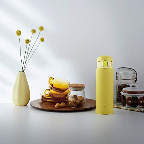 Zojirushi SM-WA48-YA Water Bottle, One-Touch Stainless Steel Mug, Seamless 0.48L Lemon