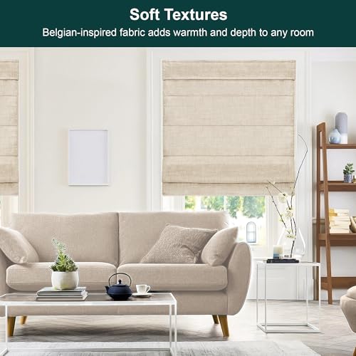 Cordless Roman Window Shade - 27" x 64", Belgian Flax Fabric, Room Darkening, Child-Safe