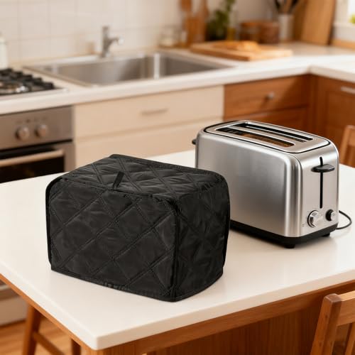 Quilted 2-Slice Toaster Cover - Universal Dust Protector, Black