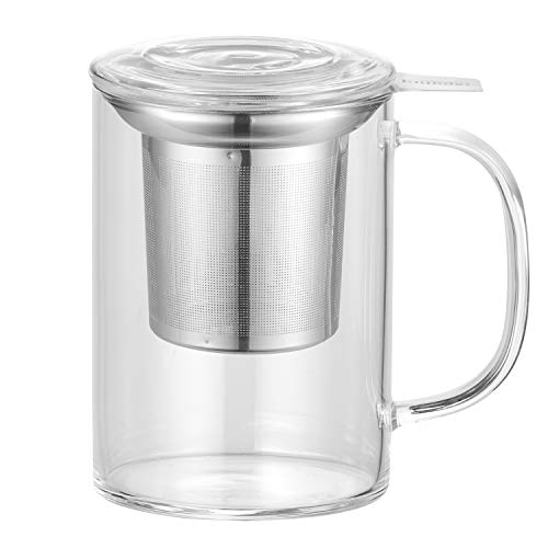 Enindel GM005 Glass Tea Mug with Infuser & Lid - 20 oz Clear Borosilicate Drinkware