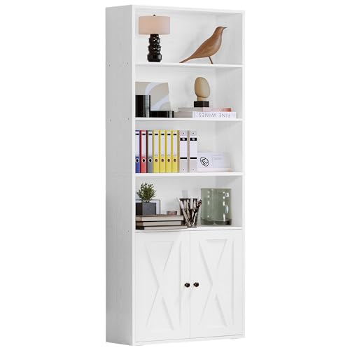 6-Tier Industrial Bookcase with Doors, 70-Inch Tall Storage Display Shelf