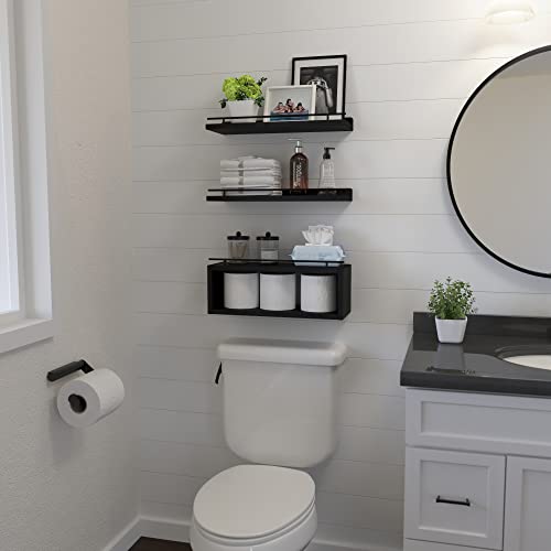 Floating Shelves with Cube Shelf and Metal Rail for Wall Storage Black