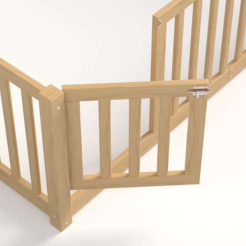 Full Size Montessori Floor Bed Frame with Door and High Guardrail