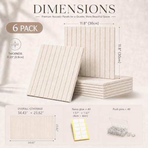 6-Pack Large Felt Bulletin Board Tiles, 36x24 Inch Wall Pin Board Set