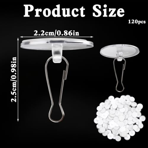120 Pack Self-Adhesive Ceiling Hooks - No-Drill Clear Party Hanging Discs